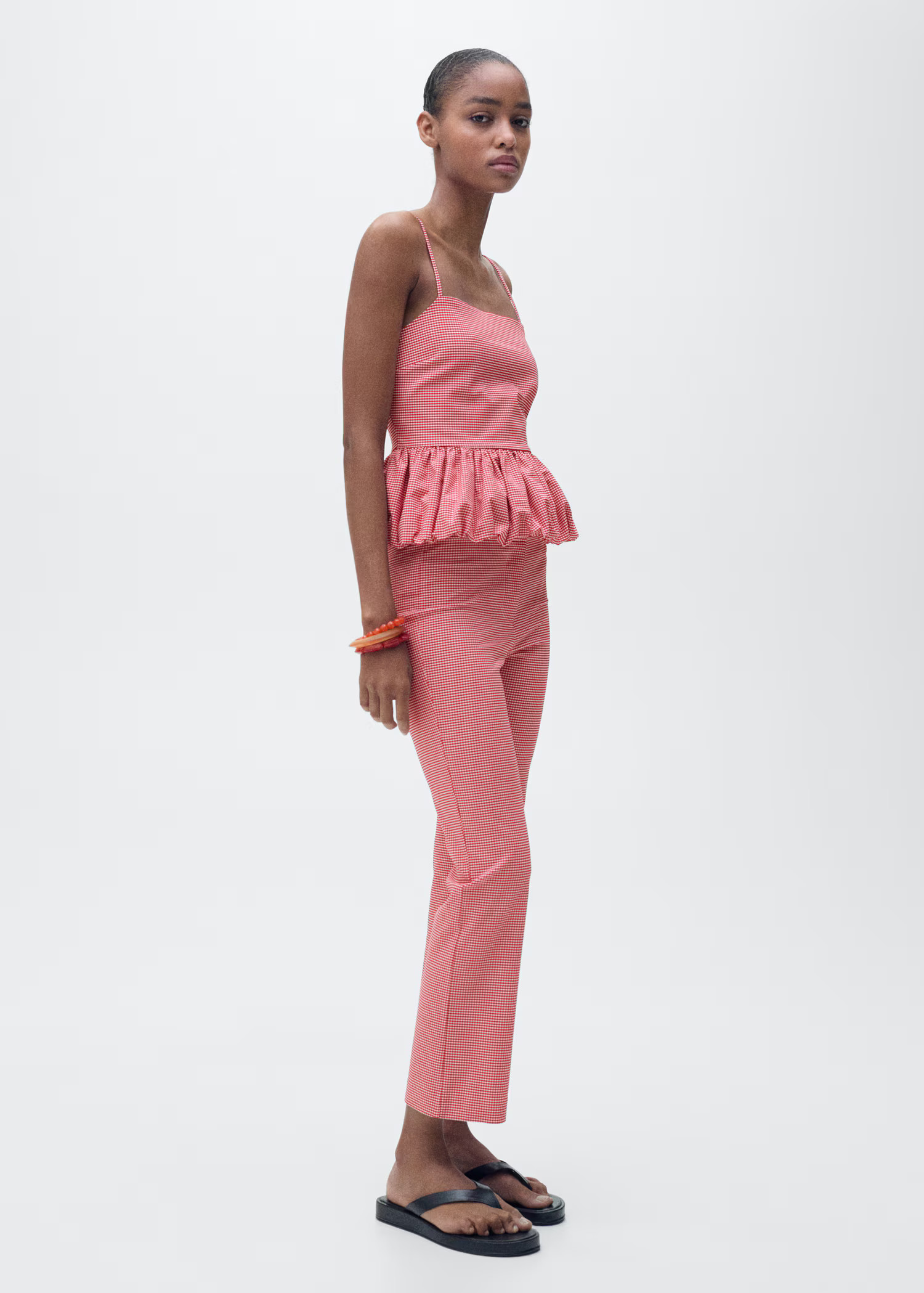 Gingham-check cropped pants - Women | MANGO USA | Mango (US/MX/AU)