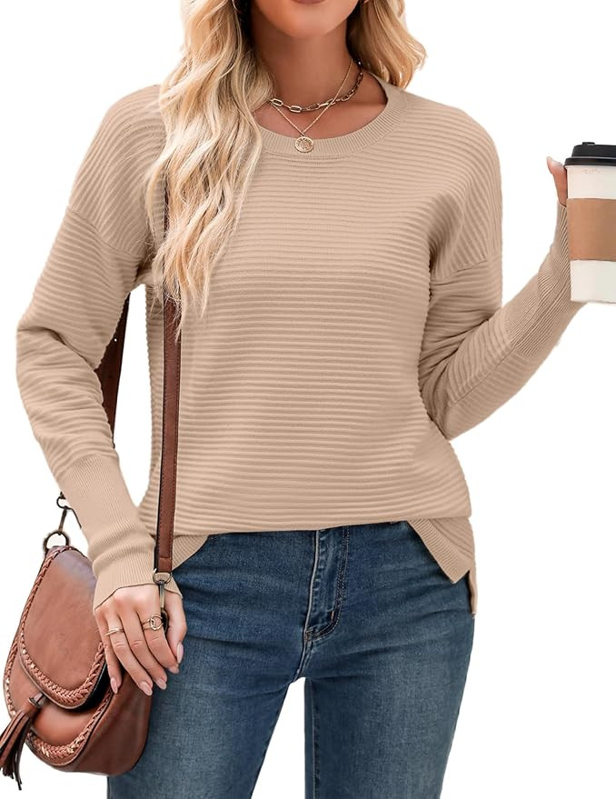 Zeagoo Womens 2024 Fall Sweaters Long Sleeve Crew Neck Ribbed Knit Side Slit Pullover Sweater Top... | Amazon (CA)