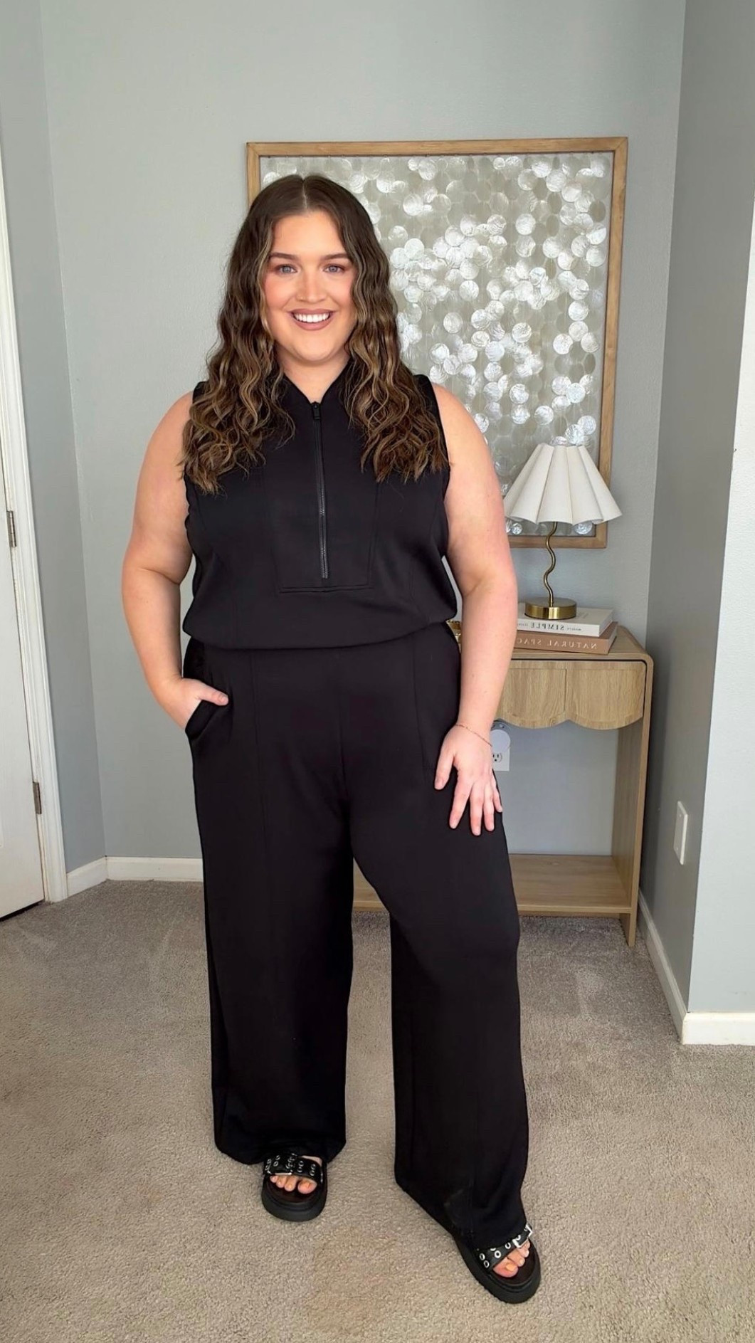 The “IT” brand for shapewear has some of the best clothing options. This jumpsuit comes in multiple inseams and I do a size 2X regular (it runs long). This is so comfy, chic and flatters me in all the right places. One of the best parts about this jumpsuit is that the back allows you to easily use the bathroom without taking the entire thing off! 
Travel outfit inspo, sleeveless jumpsuit

#LTKTravel #LTKPlusSize #LTKSeasonal