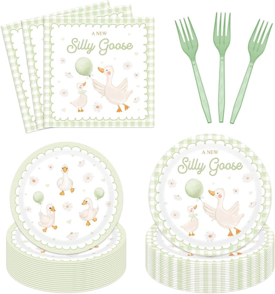 96pcs A New Silly Goose Baby Shower Tableware Kits Goose Theme Disposable Paper Plates and Napkin... | Amazon (US)