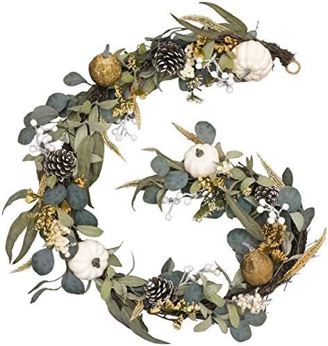 Valery Madelyn 6 feet Fall Garland, Hanging Artificial Garland with White Pumpkin Pinecone Berrie... | Amazon (US)