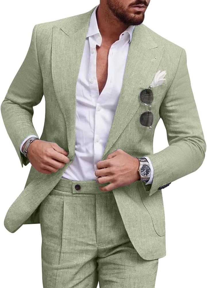 Set de Traje de Lino para Hombre, Esmoquin Casual de 2 Piezas, Blazer Regular con un Botón, Chaq... | Amazon (US)