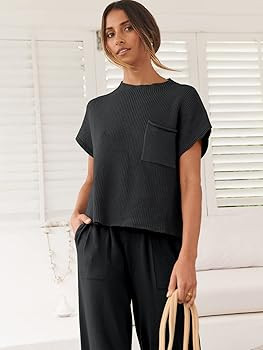 ANRABESS Women's Two Piece Outfits Knit Sweater Pullover Crop Top & Pants Lounge Matching Tracksu... | Amazon (US)