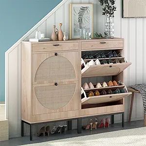 Brafab Shoe Storage Cabinet with 2 Flip Drawers&1 Small Drawer, Slim Entryway Shoe Organizer with... | Amazon (US)