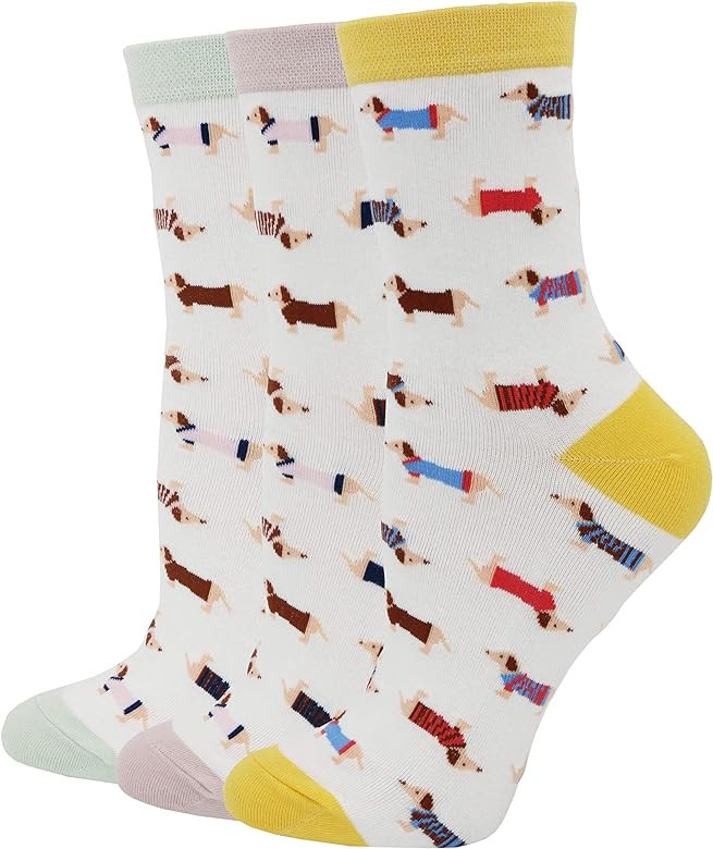 Pomlia Women's Haute Dachshund Dog Socks Casual Crew Socks Animal Cute Socks Gifts for Women | Amazon (US)
