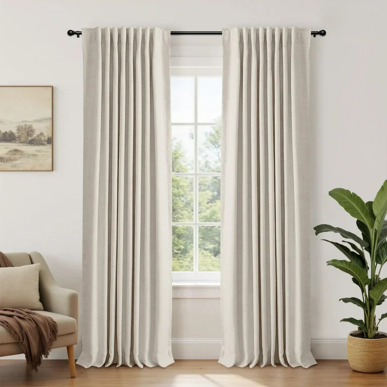 100% Blackout Faux Linen Curtains for Bedroom 63 Inches Long,2 Panels Set,Thermal Insulated Back ... | Walmart (US)