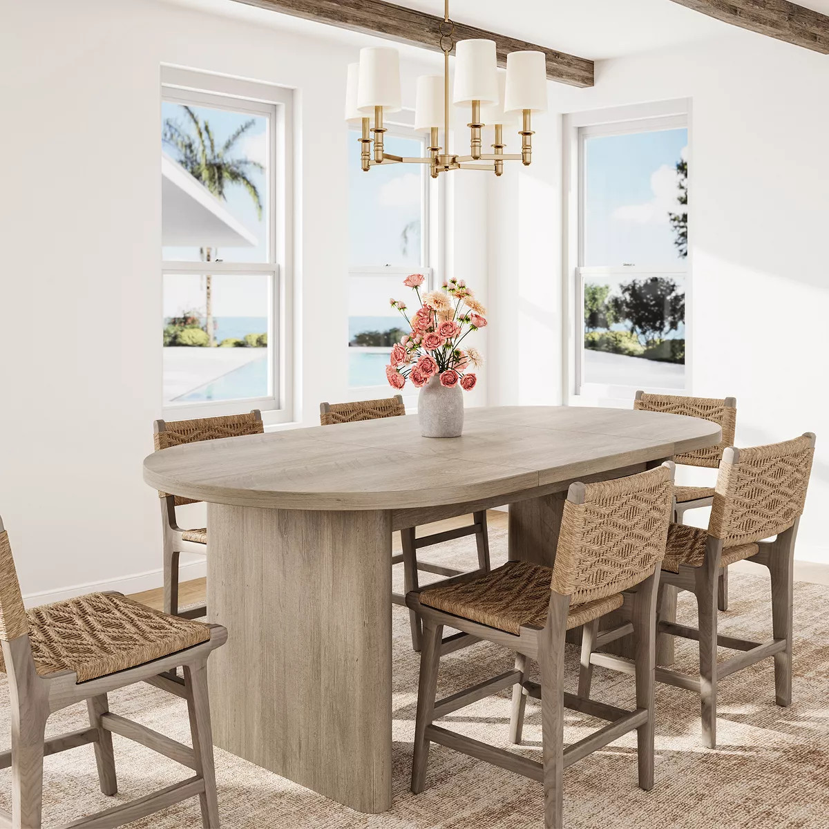 63 Inch Oval Dining Table for 4-6 People, Farmhouse Long Large Kitchen Table with Thick Sturdy Wo... | Target