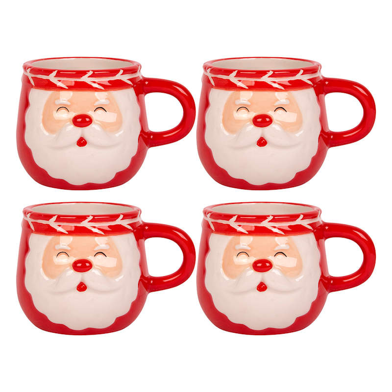Set of 4 Santa Face Espresso Mugs, 5oz | At Home