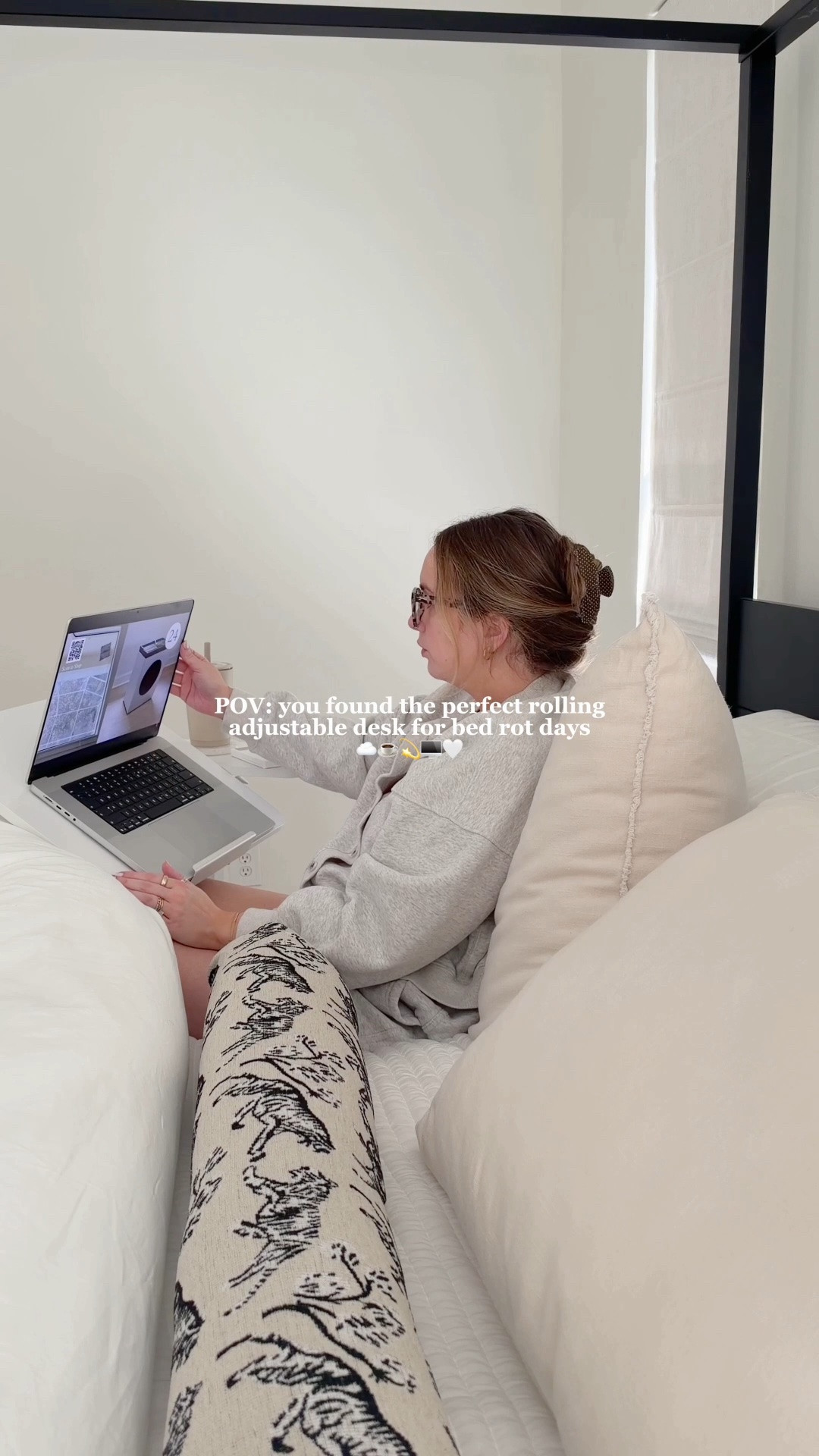 POV: you found the perfect rolling adjustable desk for bed rot days✨