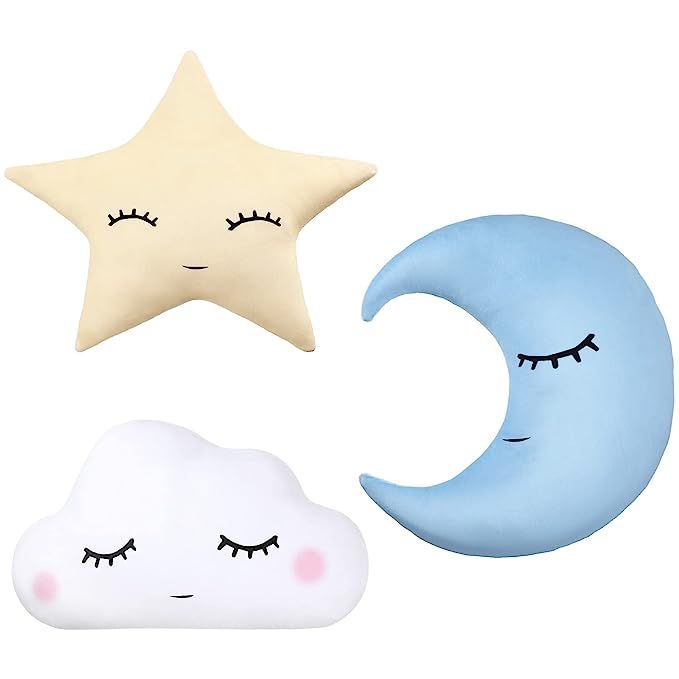3 Pcs Children Moon Star Cloud Cushion Soft Plush Cloud Shaped Pillow Stuffed Stars and Moon Nurs... | Amazon (US)