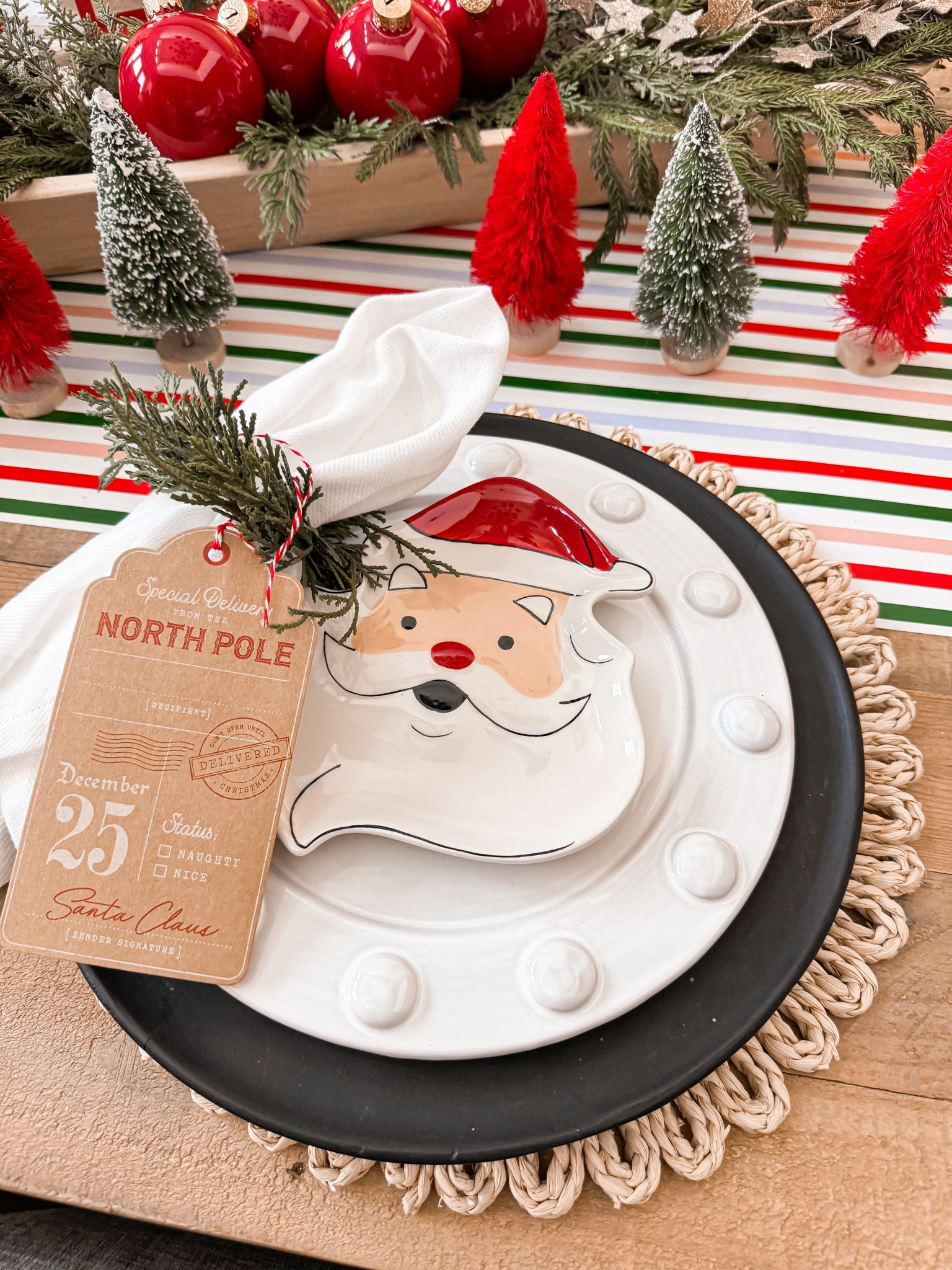Christmas tablescape inspo 🎅🏻 the Santa plates came from hobby lobby so I can’t link but I will link everything else! 
holiday table - Christmas table - Santa themed table inspo - holiday table setting -

#LTKhome #LTKHoliday #LTKSeasonal