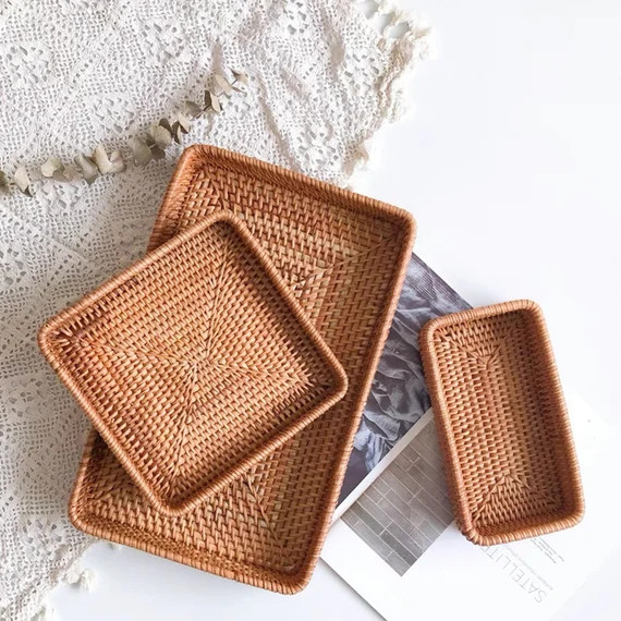 Rattan Tray,  Wicker Tray, Woven Serving Tray, Dry Fruit Platter, Snack Breakfast Storage Organiz... | Etsy (US)