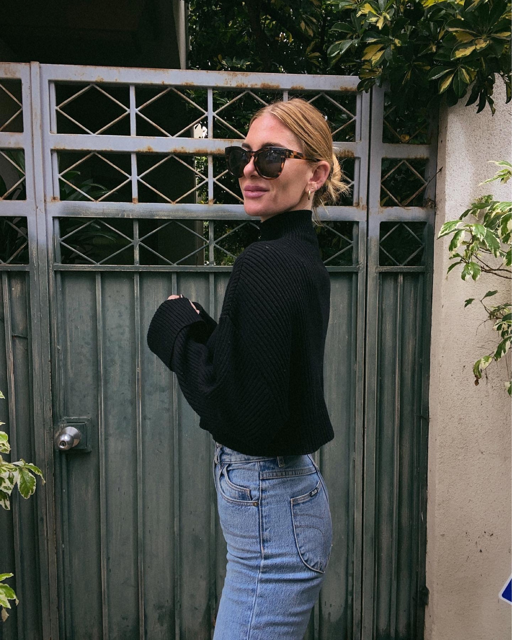 Slick back bun and turtleneck season 🍁🖤 #fallfit #falldenim #cozy #fallsweater 

#LTKSeasonal #LTKunder100