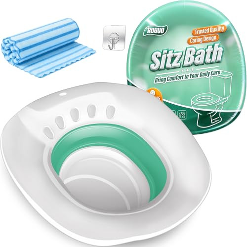 RUGUO Sitz Bath for Toilet Seat - Yoni Steam Seat - Sitz Bath for Hemorrhoids and Postpartum Care - Portable Bidet BPA Free - Foldable Basin for Epsom Salt Soak - Green | Amazon (US)