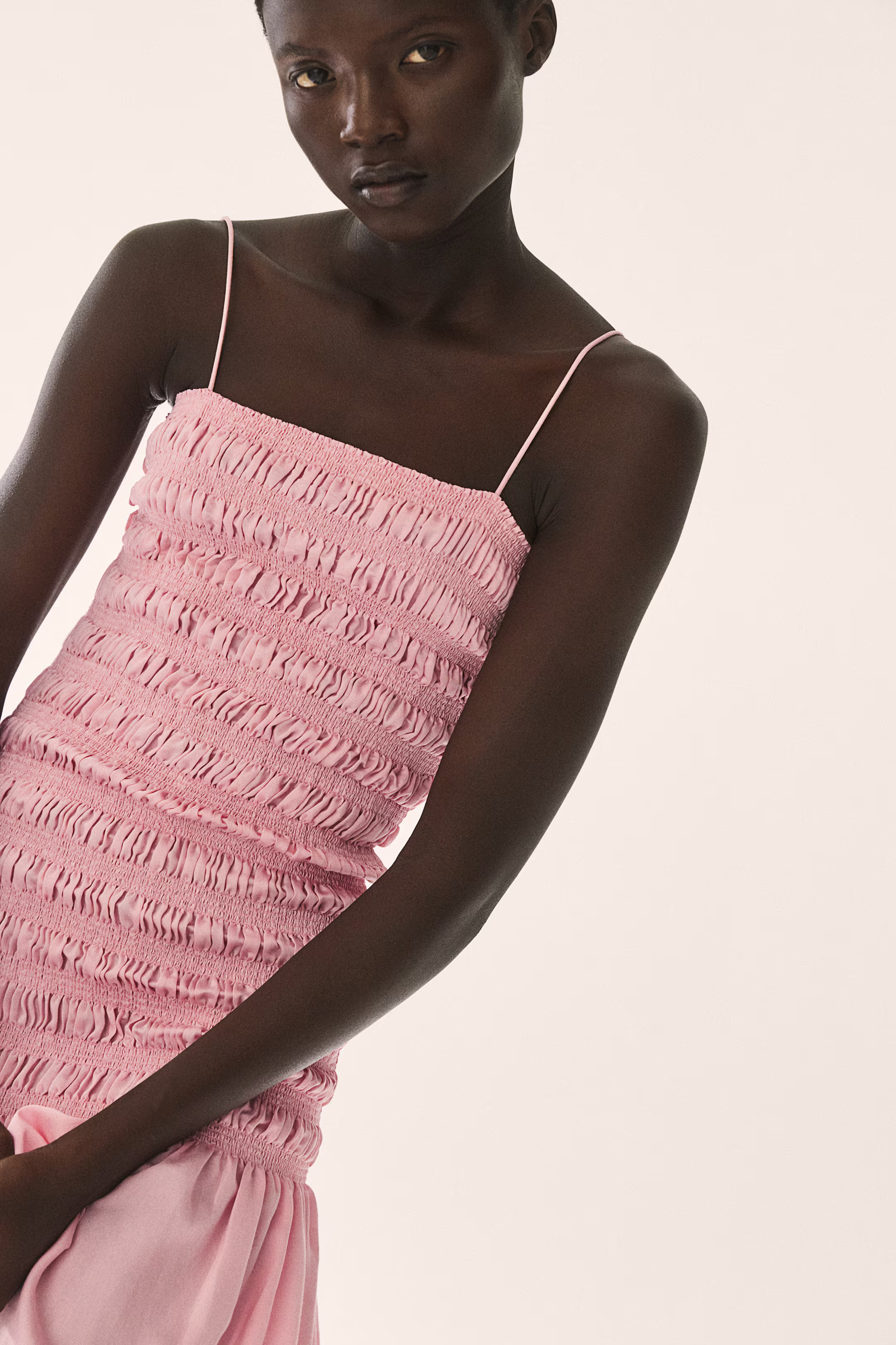 Maxiabito con smock - Scollo squadrato - Senza maniche - Light pink - DONNA | H&M IT | H&M (FR, IT, ES, PT, BE)