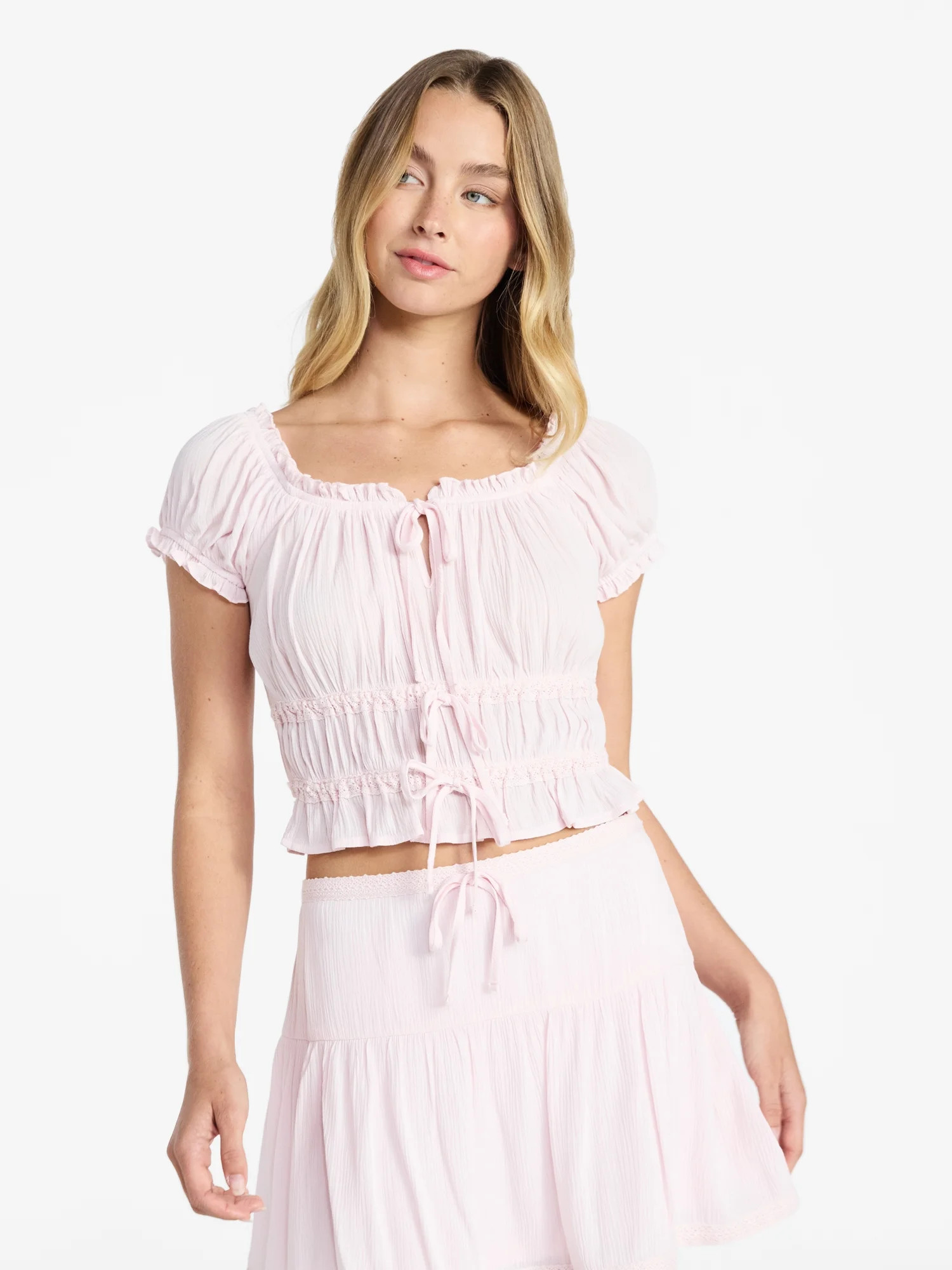 No Boundaries Puff Sleeve Peplum Top, Women’s XXS-XXL | Walmart (US)