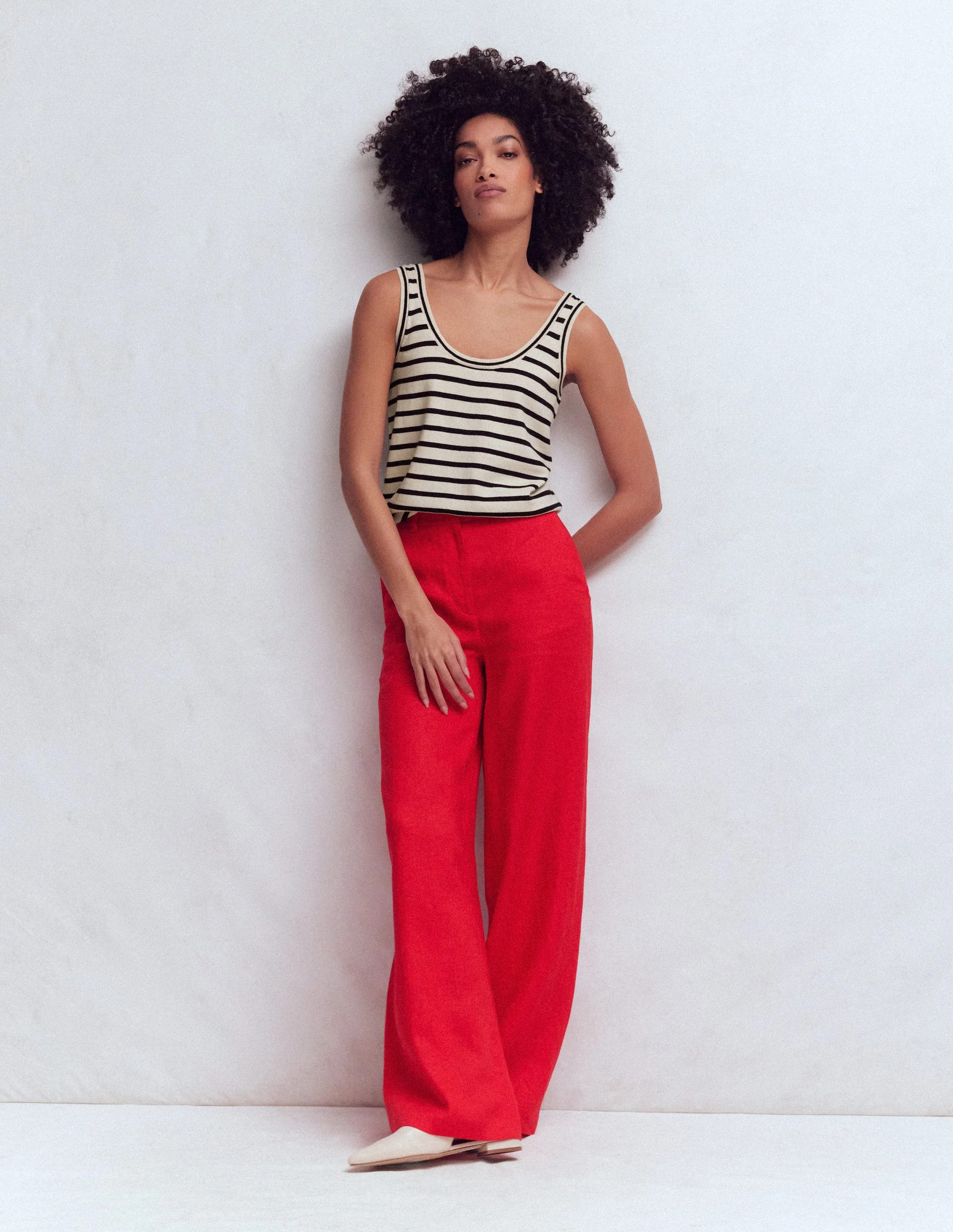 Liz Knitted Tank-Ivory, Navy | Boden (US)