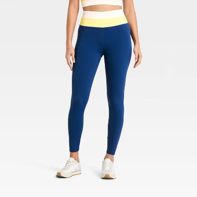 Women's High-Rise Colorblocked Leggings - JoyLab™ Navy Blue L | Target