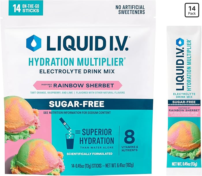 Liquid I.V.® Hydration Multiplier Sugar-Free - Rainbow Sherbet | Electrolyte Powder Drink Mix | ... | Amazon (US)