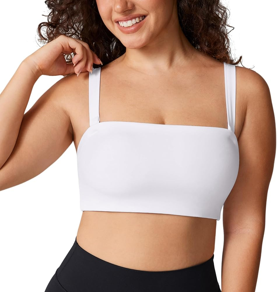 Hugcurve Women's Convertible Sports Bra Bandeau Strapless Tube Top Padded Wireless Yoga Workout | Amazon (US)