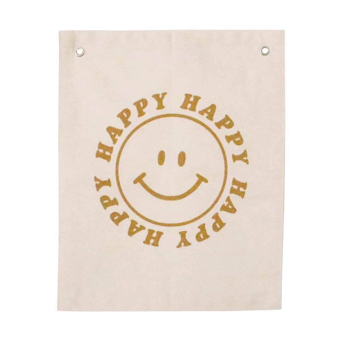 Happy Face Banner - Canvas Wall Flag | Canvas Banner | Smiley Face Tapestry | Gold Smile | 90s Vi... | Etsy (US)