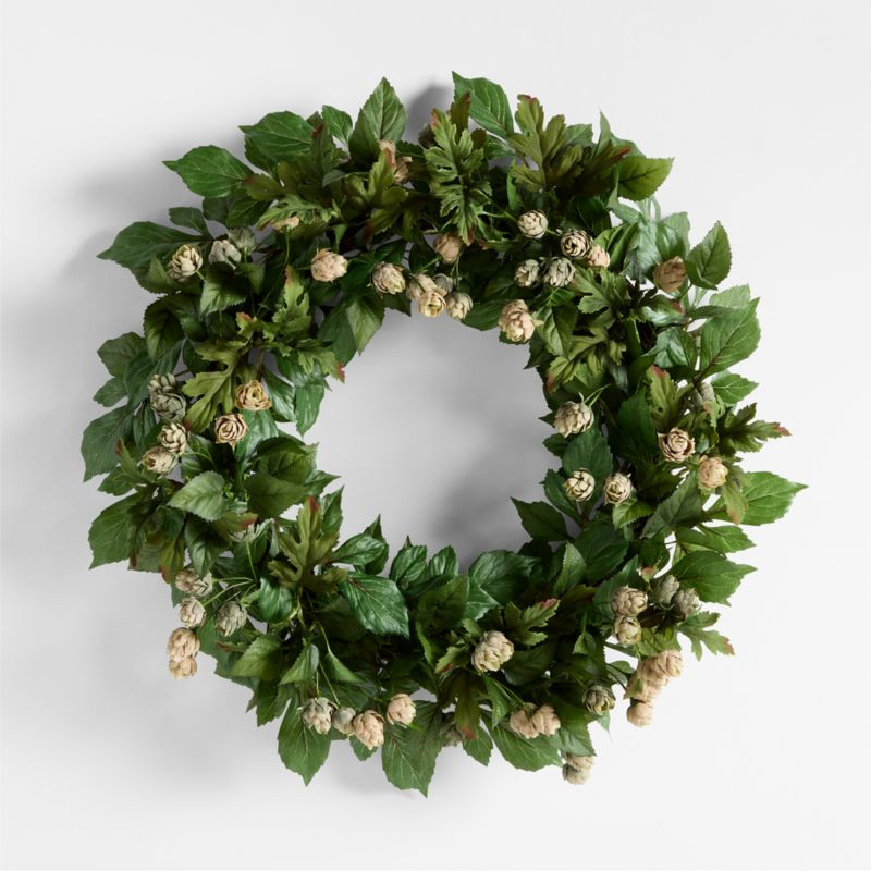 Faux Green Hops Wreath 28" | Crate & Barrel | Crate & Barrel