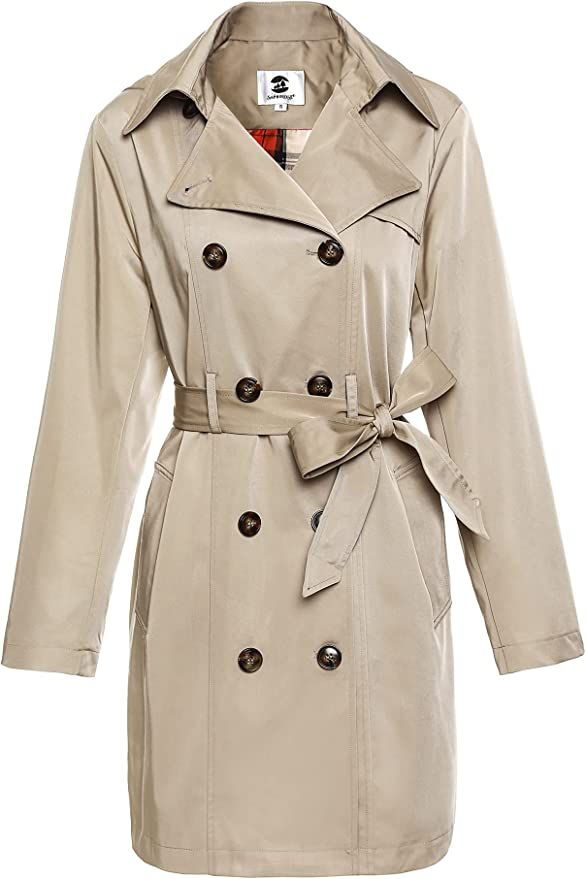 Women's Water-Resistant Trench Coat Double-Breasted Long Peacoat with Removable Hood | Amazon (US)
