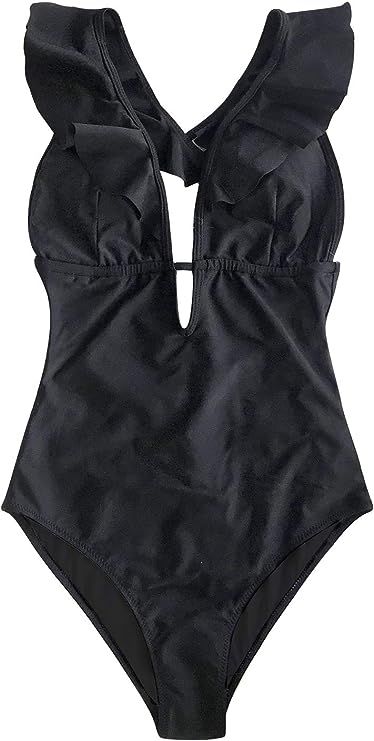 CUPSHE Women's Falbala One Piece Swimsuit Deep V Neck Monokini Swimsuit | Amazon (US)