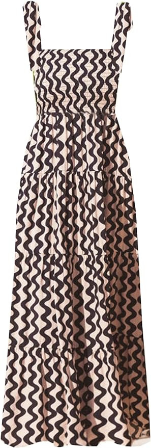 GOLDSTITCH Women's Summer Boho Spaghetti Strap Ruffle A Line Beach Long Maxi Dress | Amazon (US)