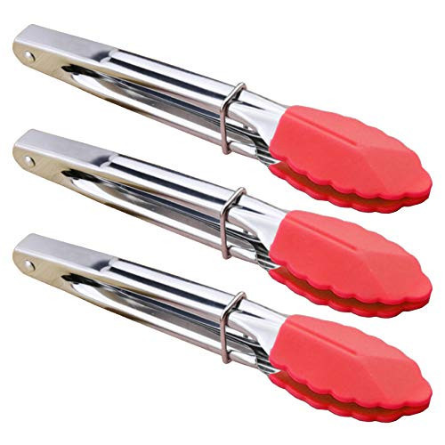 HINMAY Small Tongs with Silicone Tips 7 Inch Kitchen Tongs, Set of 3 (Red) | Amazon (US)