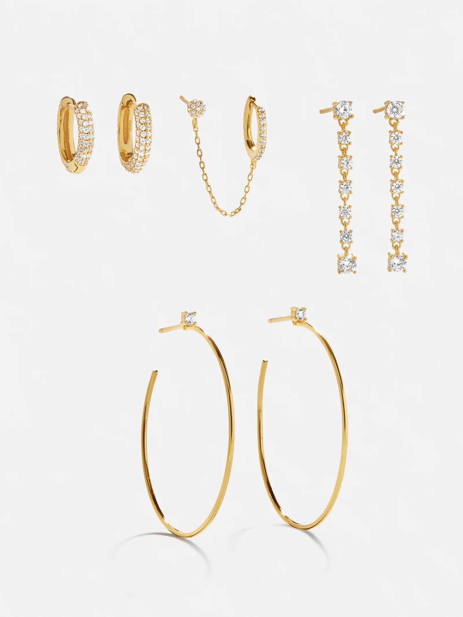 Leighton 18K Gold Earring Set - Gold/Pavé | BaubleBar (US)