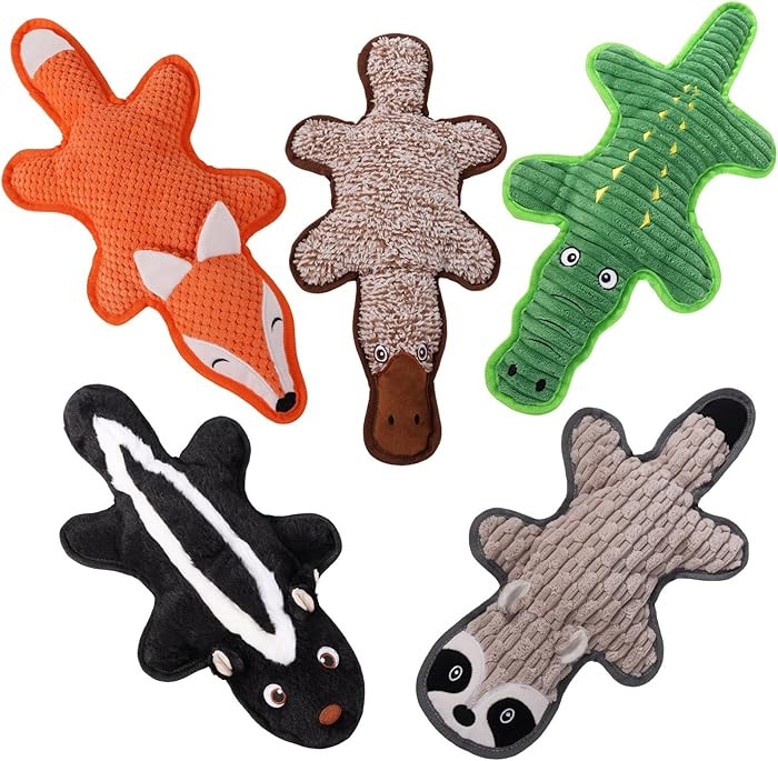 5 Pack No Stuffing Squeaky Dog Toys for Large Dogs - Interactive Durable Plush Chew Toy with Crin... | Amazon (US)