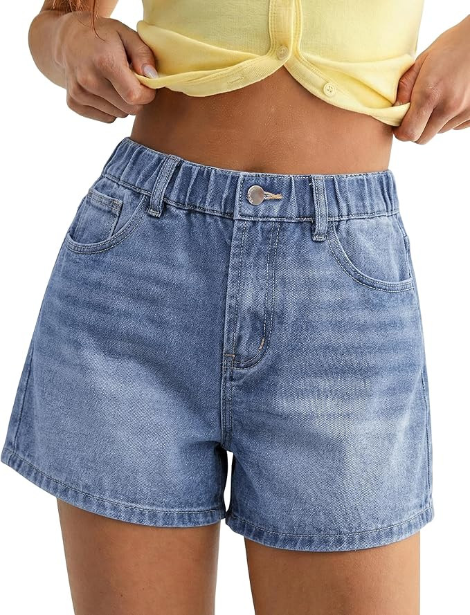 luvamia Jean Shorts for Women High Waisted Baggy Wide Leg Elastic Waist Mom Denim Shorts 4" Insea... | Amazon (US)