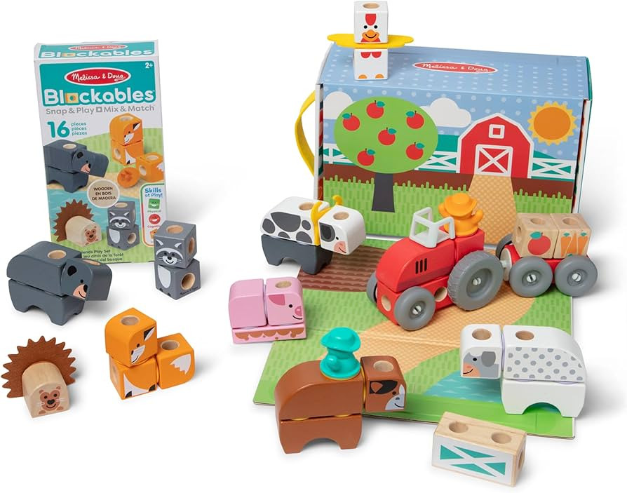 Melissa & Doug Blockables™ Farm and Farm Friends 2-Pack Bundle Connectable Wooden Building Bloc... | Amazon (US)