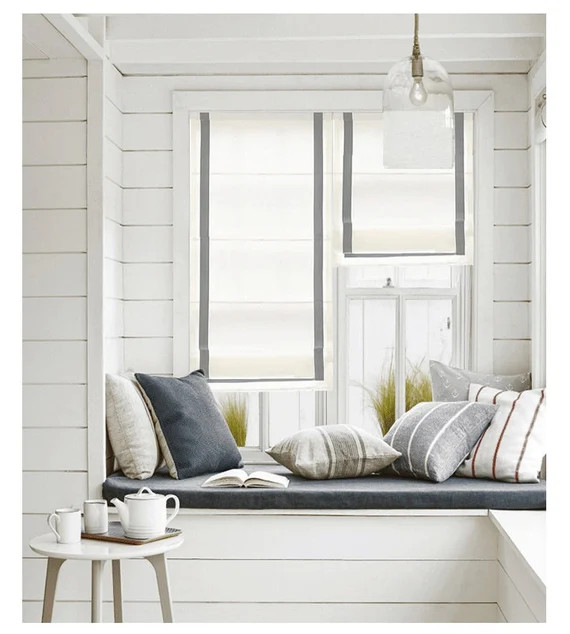 Roman Shades Custom Size with Lining and Fabric Trim Accent,  Roman Blinds Flat Window Curtains, ... | Etsy (US)