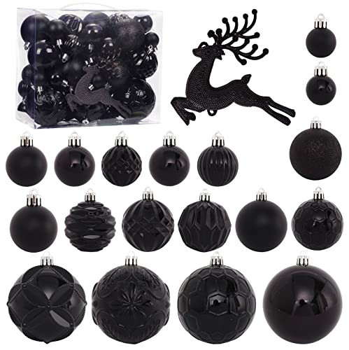 Christmas Ball Ornaments 50ct Black Ornaments Set for Christmas Tree Decoration Shatterproof Xmas Hanging Balls for Halloween Thanksgiving Xmas Party Home Decorations (Hooks Included) | Amazon (US)