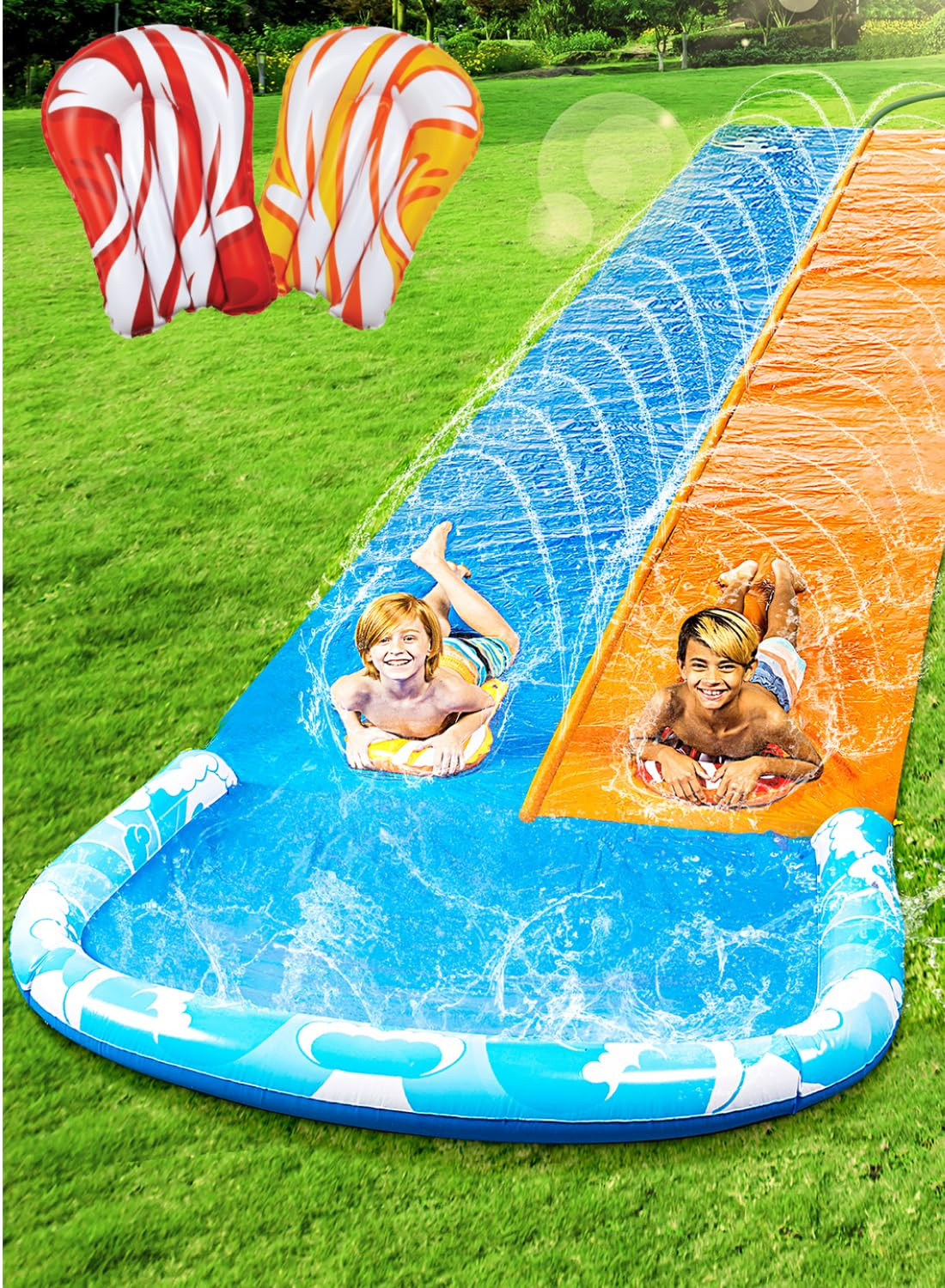 JOYIN 22.5ft Water Slides and 2 Bodyboards, Lawn Water Slide Summer Slip Waterslides Water Toy wi... | Amazon (US)