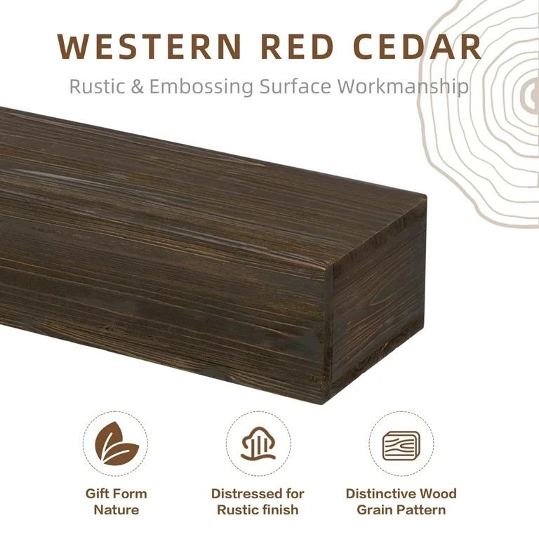 48” Fireplace Mantel Shelf, Solid Cedar Wood Wall Mounted Mantel Shelf, Dark Brown | Walmart (US)