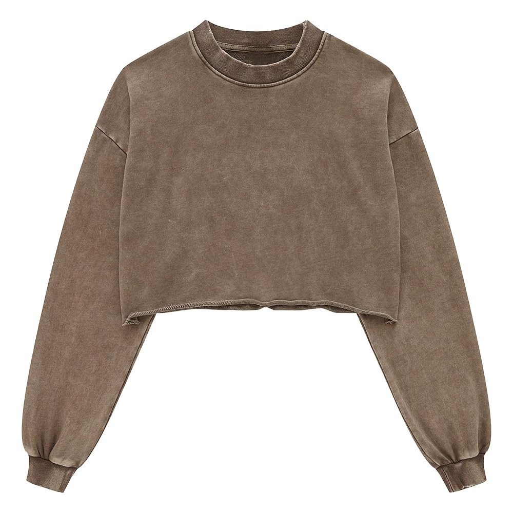 Hixiaohe Womens Cropped Sweatshirts Vintage Long Sleeve Pullover Tops Acid Wash Sweatshirt Hoodie... | Amazon (US)