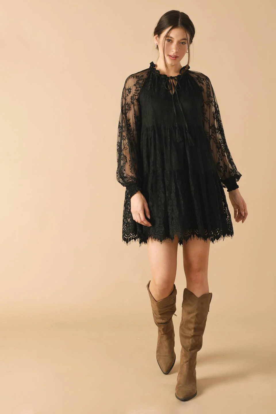 Black Woven Lace Mini Dress BLACK / M | Casual Chic Boutique