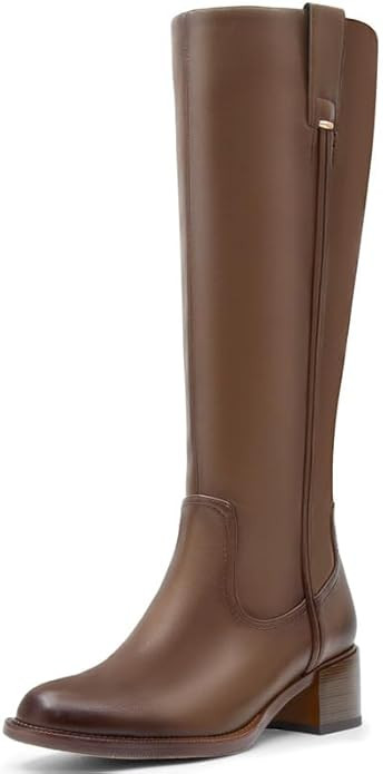 Knee High Boots for Women Chunky Heel Round Toe Leather Patent Boots Low Block Heel Tall Boots Wi... | Amazon (US)