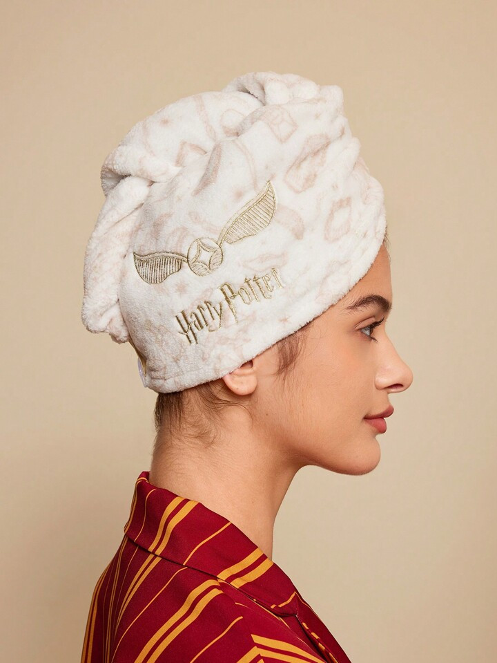 HARRY POTTER X SHEIN Cute Coral Fleece Embroidered Hair Drying Cap | SHEIN