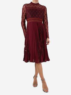Self Portrait Burgundy long-sleeved lace embroidered dress with pleats - size UK  | eBay | eBay US