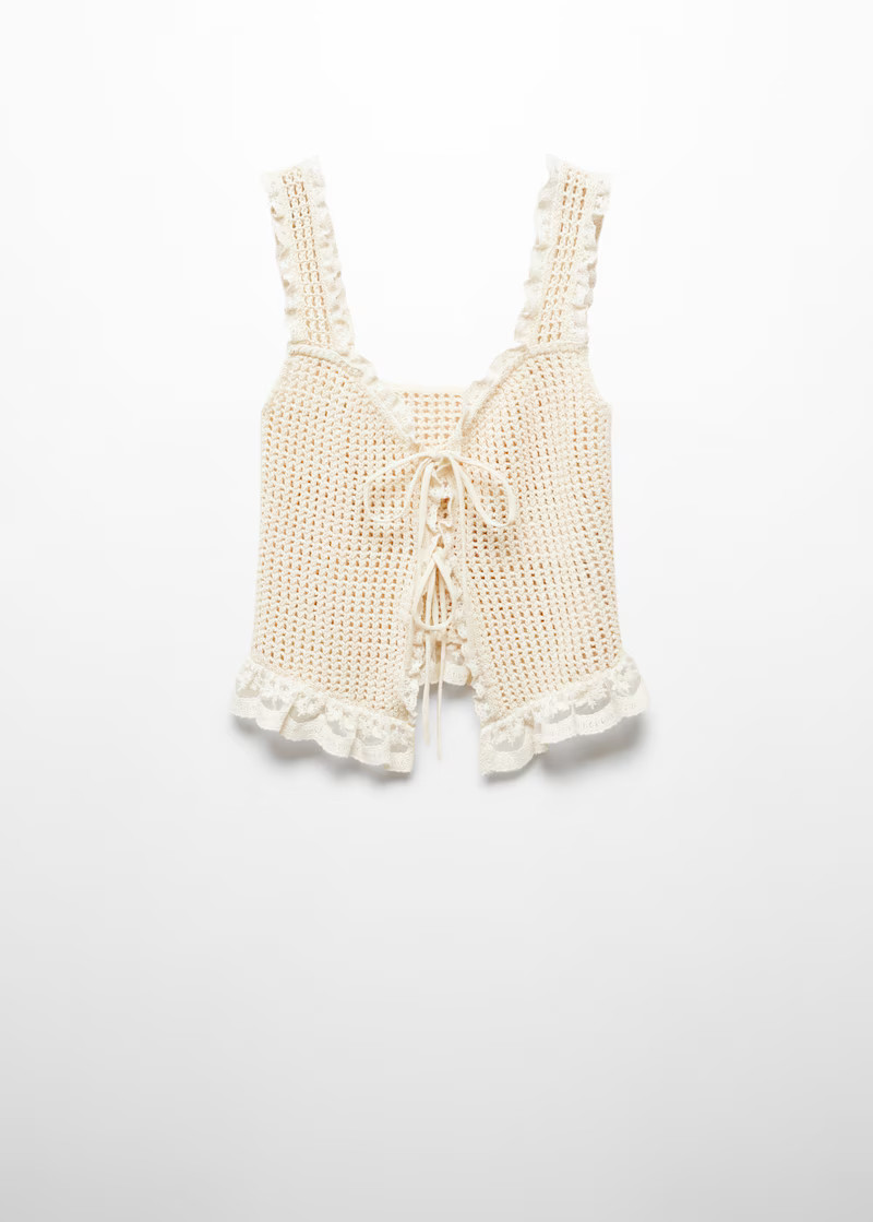 Openwork top with lace detail -  Women | Mango United Kingdom | MANGO (UK)