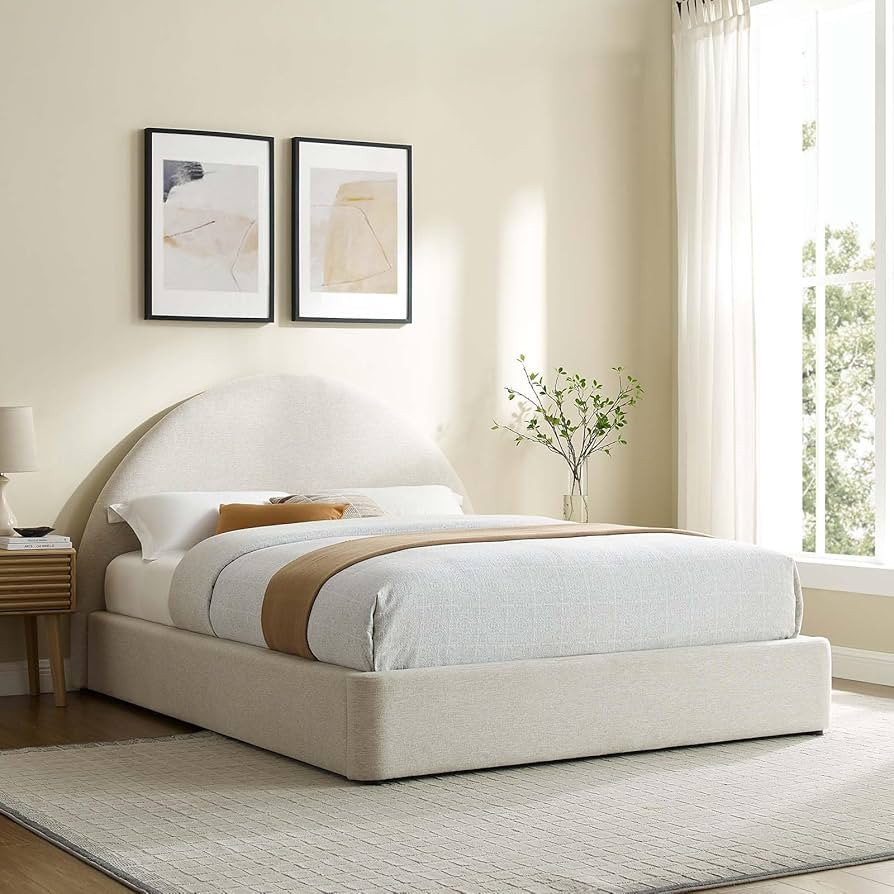 Modway Resort Full Size Platform Bed with Arch Shaped Round Headboard in Heathered Weave Ivory, W... | Amazon (US)