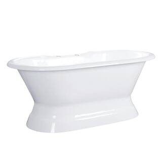 66 in. Cast Iron Double Slipper Pedestal Flatbottom Bathtub with 7 in. Deck Holes in White | The Home Depot