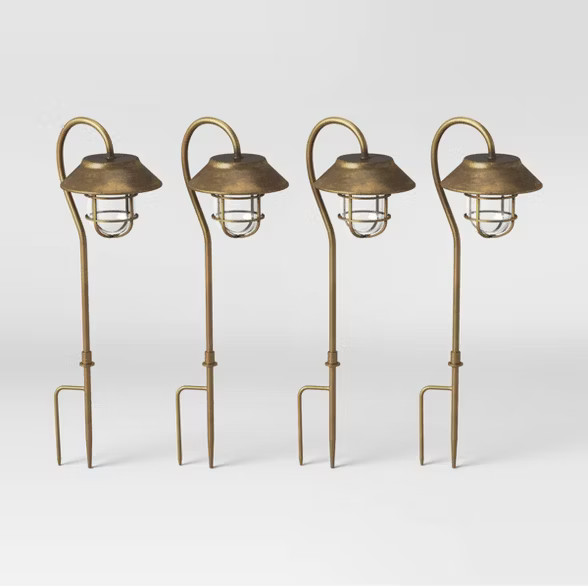 4pk Hooded Cage Hook Solar Pathway Lights Antique Brass - Smith & Hawken™ | Target