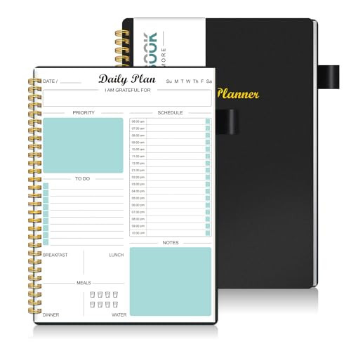 Daily Planner Undated, To Do List Notebook with Hourly Schedule Calendars Meal, Spiral Appointment Organizers Notebook for Man/Women, Pocket, Pen Loop, 160 Pages (5.5x8.5") | Amazon (US)