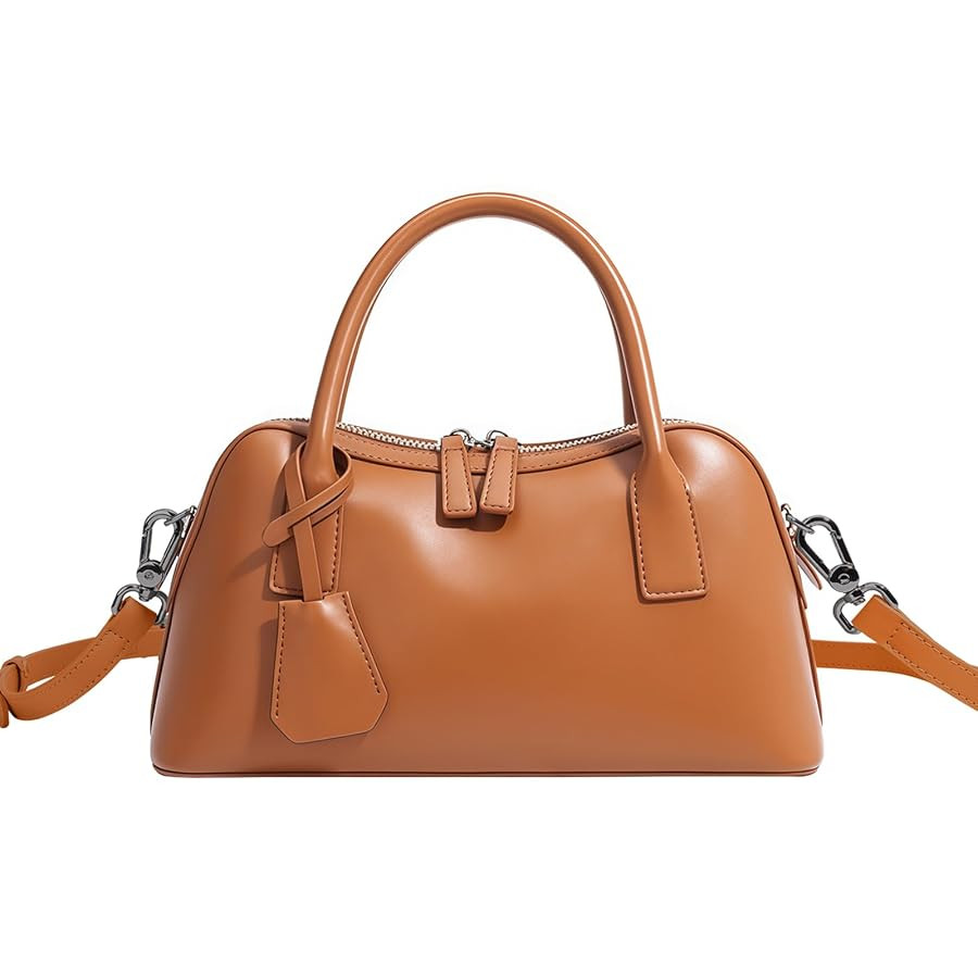 Genuine Leather shoulder Bag for Women with Top Handle， Satchel purse Bowler Handbags with zipp... | Amazon (US)