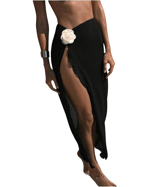 RoseSeek Women's Beach Cover Up Skirt 3D Flower Crochet Out High Split Swimsuit Bathing Suit Beac... | Amazon (US)